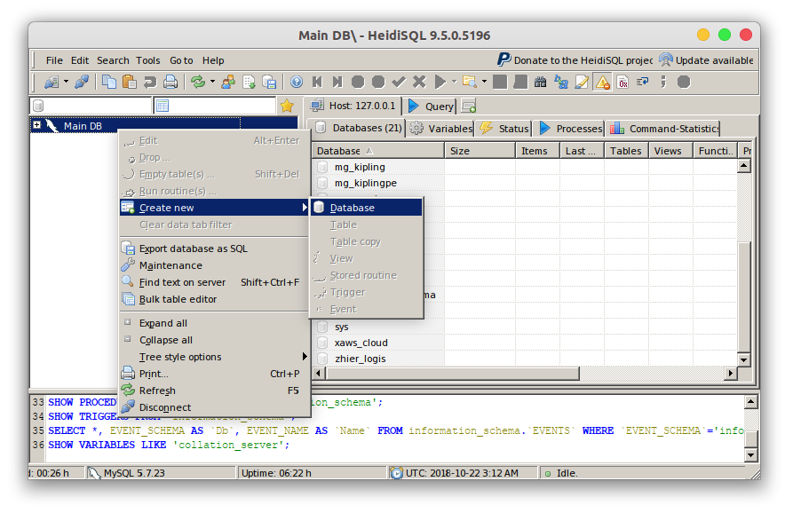 HeidiSQL Creando la Base de Datos